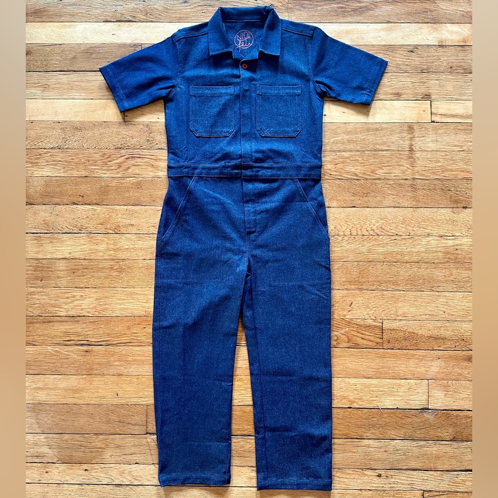 Nice Yeti Coveralls Indigo Blue Short Sleeve Zip Front Kids Jumpsuit
